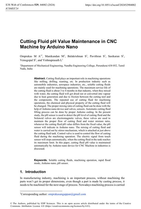 Cutting Fluid pH Value Maintenance in CNC Machine by .